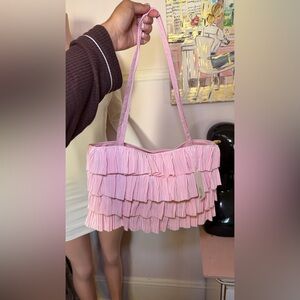Pink Ruffled Shoulder Tote Bag SM